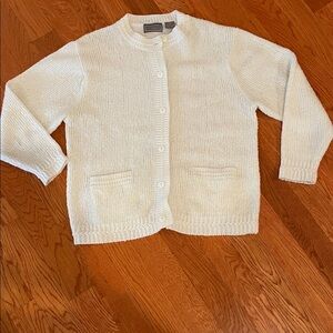 Liz Baker Ivory Button-Up Knit Cardigan with‎ Pockets